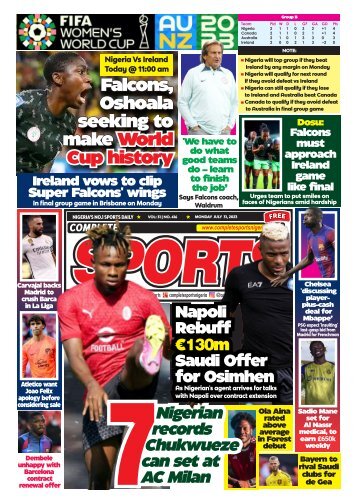 COMPLETE SPORTS - MONDAY, JULY 31, 2023