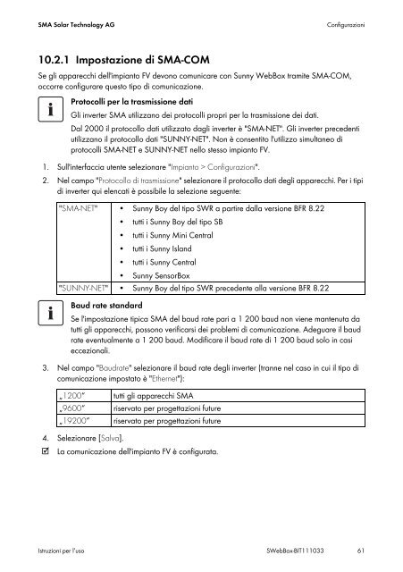 SUNNY WEBBOX - Istruzioni per l'uso - SMA Solar Technology AG