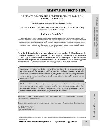 HOMOLOGACIÓN DE REMUNERACIONES PARA LOS TRABAJADORES CAS - AUTOR JOSÉ MARÍA PACORI CARI