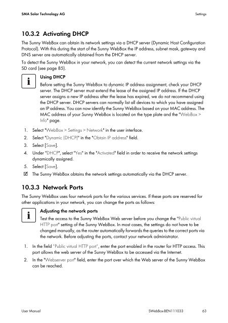 SUNNY WEBBOX - User Manual - SMA Solar Technology AG