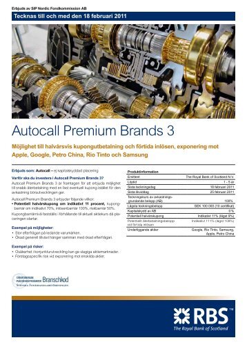 Autocall Premium Brands 3 - RBS - Sweden