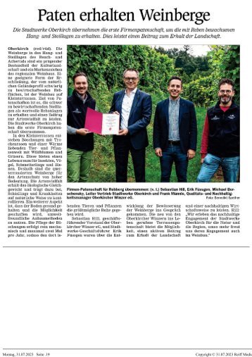 Stadtwerke Oberkirch wird Terrassenpate