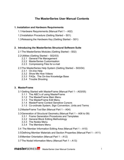 Part1 A01 Masterseries User Manual Contents Pdf Kxcad Net
