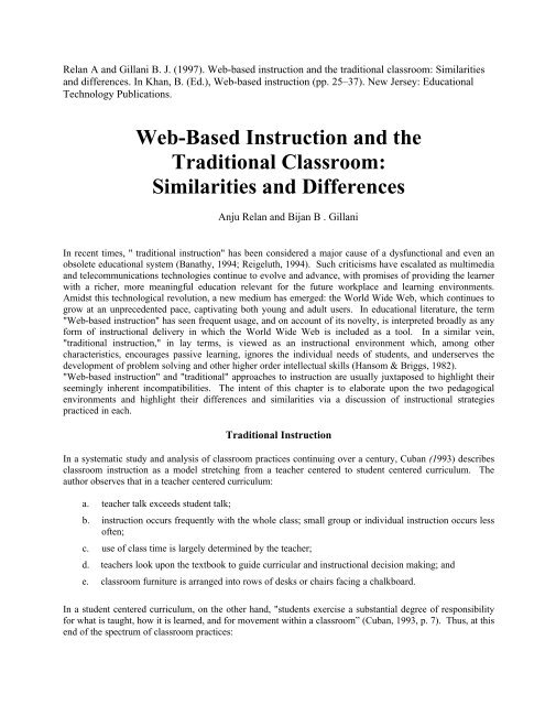 Web-Based Instruction and the Traditional Classroom ... - C3L