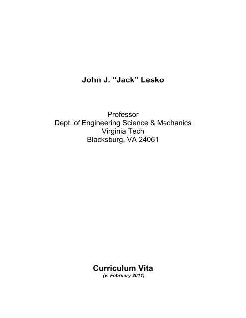 John J. “Jack” - College of Engineering - Virginia Tech