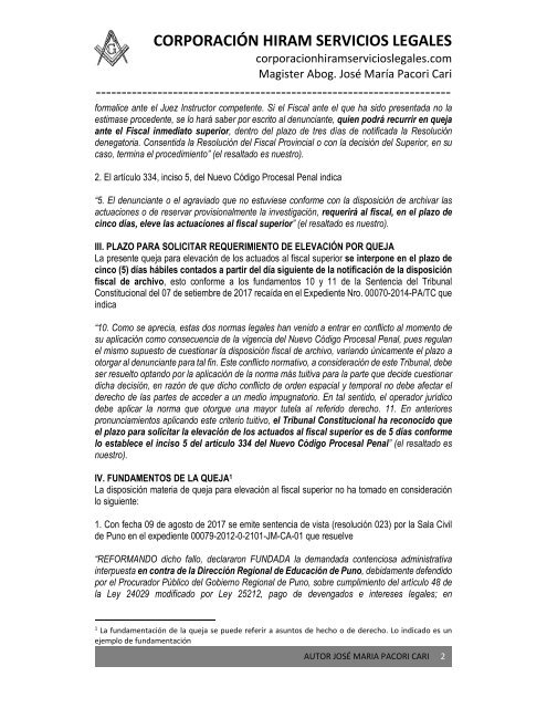 MODELO QUEJA CONTRA DISPOSICIÓN FISCAL DE ARCHIVO - AUTOR JOSÉ MARÍA PACORI CARI