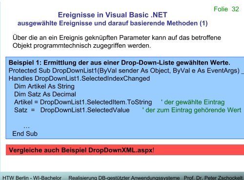 Ereignisse in Visual Basic .NET - Wirtschaftsinformatik HTW Berlin