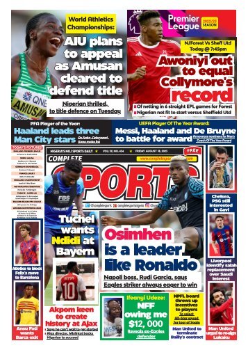 COMPLETE SPORTS - FRIDAY, AUG 18, 2023