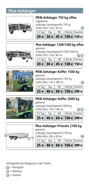 Deterding Mietgeräte-Preisliste