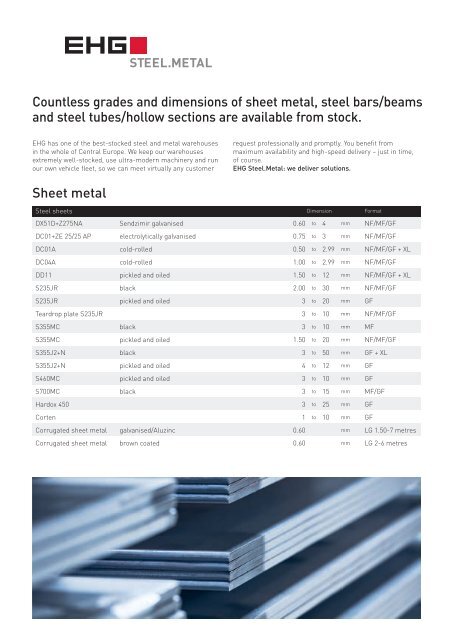 EHG Übersichtsfolder Stahl/Baustahl EN