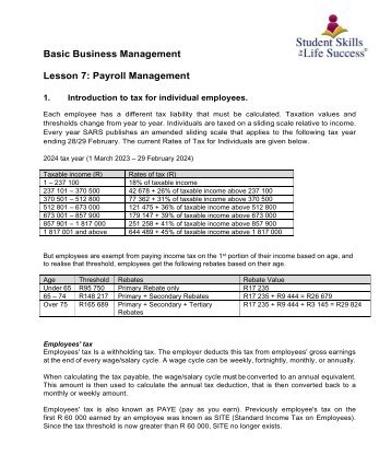 Basic Business Management. Lesson 7. Payroll Management