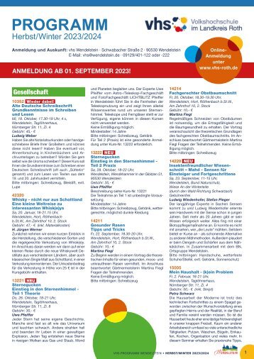 VHS Wendelstein - Programm Herbst /Winder 2023-2024