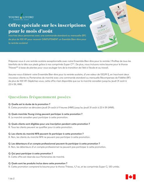 Brochure sur l'offre spéciale sur les inscription du mois d'août