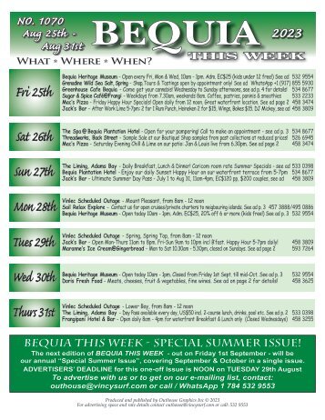 Bequia this Week - 25th August - 31st August 2023