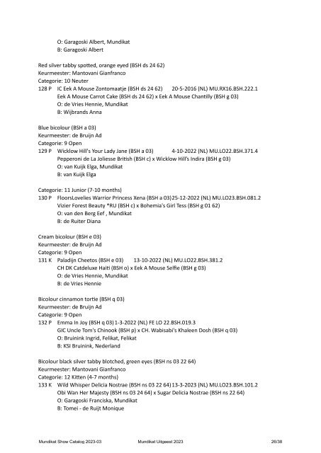 Catalog - 246. Mundikat Int. FIFe Show - Uitgeest 26-08-2023