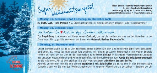 Super- Weihnachtsangebot - Hotel Sonne