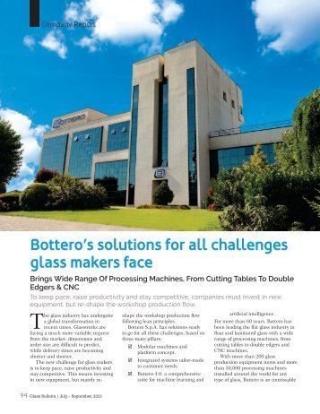 Bottero’s solutions for all challenges glass makers face
