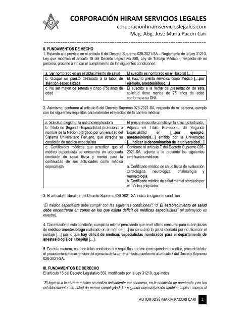 MODELO SOLICITUD EXTENSIÓN LÍMITE DE EDAD PARA MÉDICOS - AUTOR JOSÉ MARÍA PACORI CARI