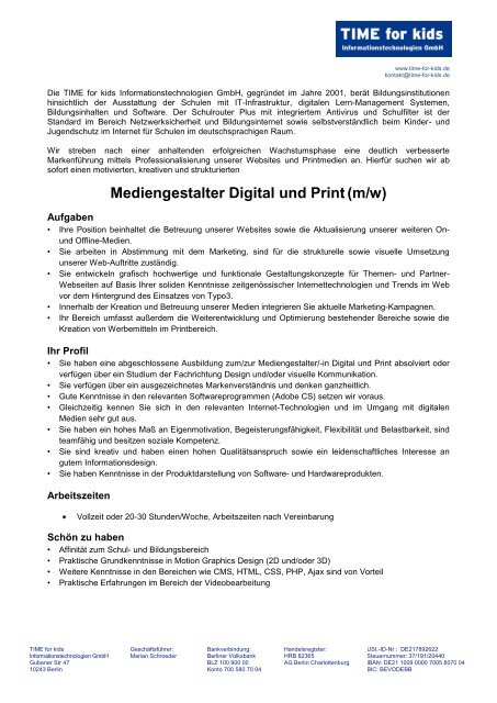 Mediengestalter/-in Digital und Print (m/w) - TIME for kids