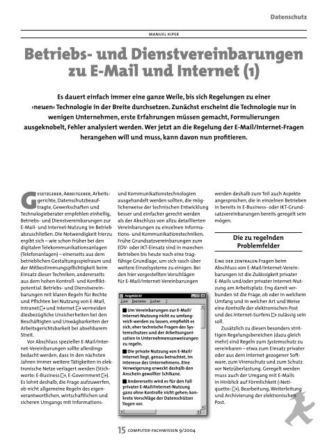 Betriebs- und Dienstvereinbarungen zu E-Mail und Internet (1)