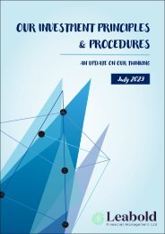 Investment Principles and Procedures - An update on our thinking