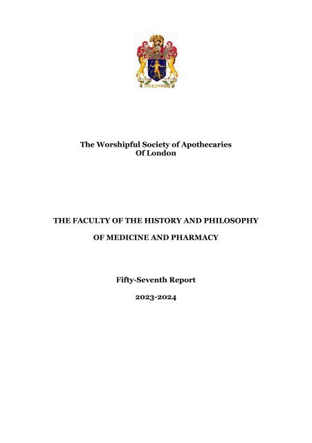 Faculty of the History & Philosophy of Medicine & Pharmacy - 57th Report