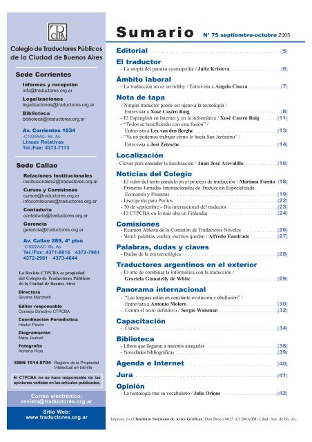 REVISTA CTPCBA N.° 152 by Colegio de Traductores Públicos de la