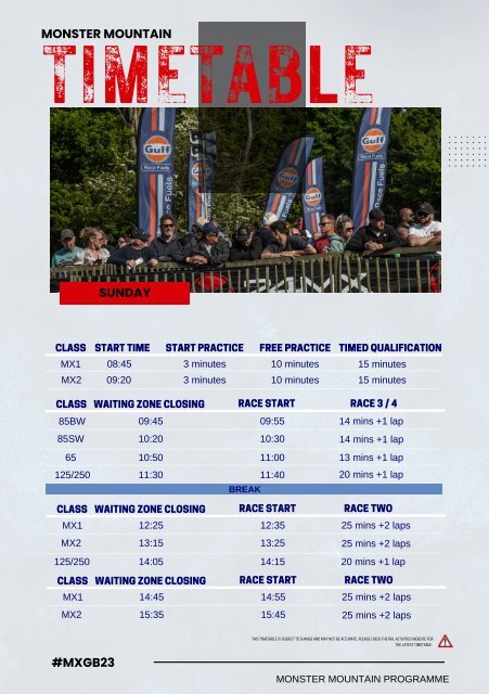 MONSTER MOUNTAIN - MXGB -  PROGRAMME