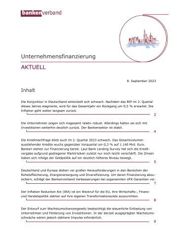 Unternehmensfinanzierung AKTUELL - September 2023