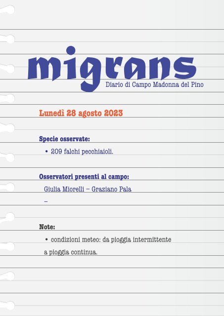 Diario di campo Migrans | 2023