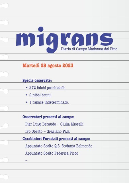 Diario di campo Migrans | 2023