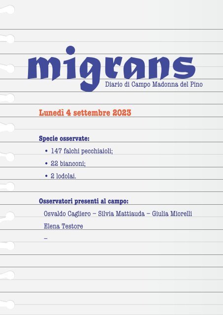 Diario di campo Migrans | 2023