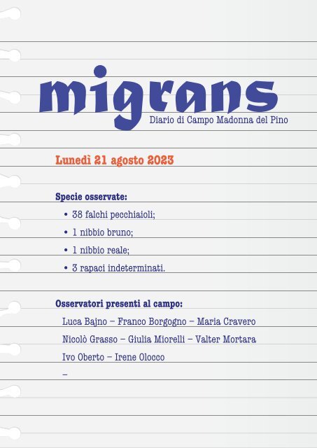 Diario di campo Migrans | 2023