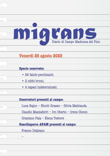 Diario di campo Migrans | 2023