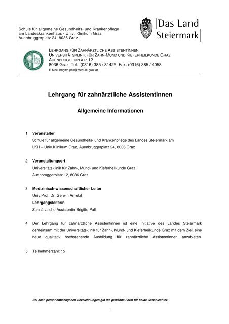 Lehrgang für zahnärztliche Assistentinnen - Info-Graz