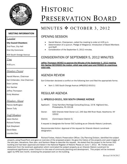 HISTORIC PRESERVATION BOARD - City of Orlando