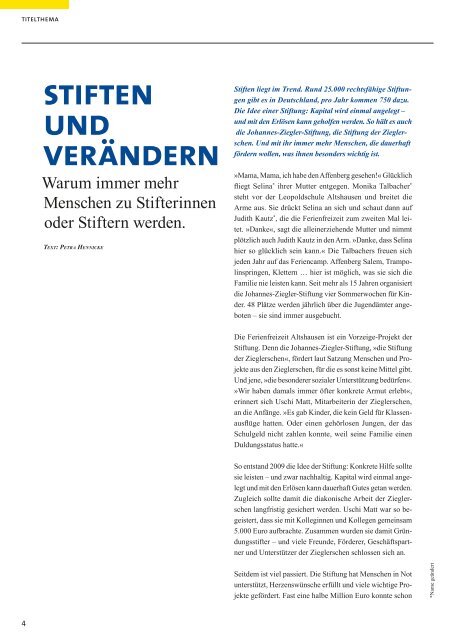 Stiftermagazin der Johannes-Ziegler-Stiftung