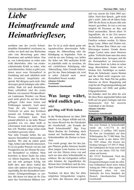 Schneidemühler Heimatbrief 3. Ausgabe - Heimatkreis Schneidemühl