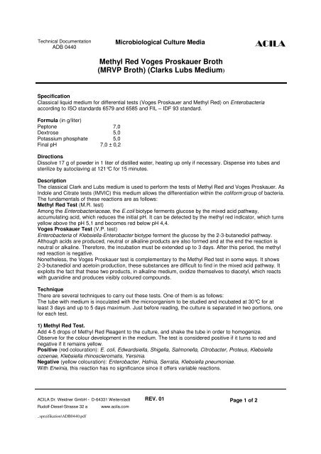 Methyl Red Voges Proskauer Broth (MRVP Broth) (Clarks Lubs ...
