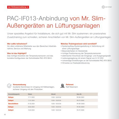 Mitsubishi Electric - Wissentraining 2023/2024 - Schulungsprogramm