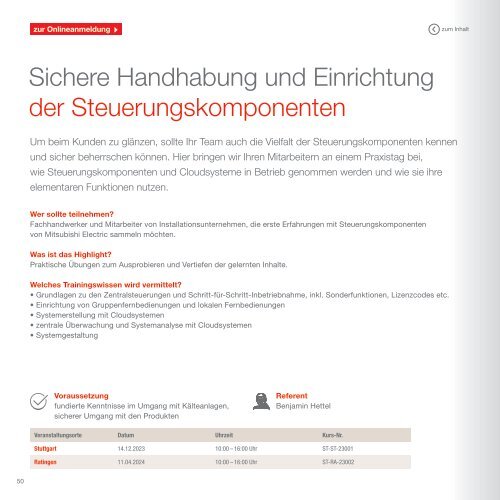 Mitsubishi Electric - Wissentraining 2023/2024 - Schulungsprogramm