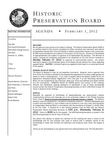 HISTORIC PRESERVATION BOARD - City of Orlando