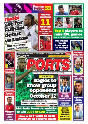 COMPLETE SPORTS - THURSDAY, SEP 14, 2023