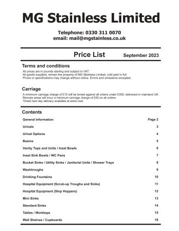 PRICE LIST SEPTEMBER 2023