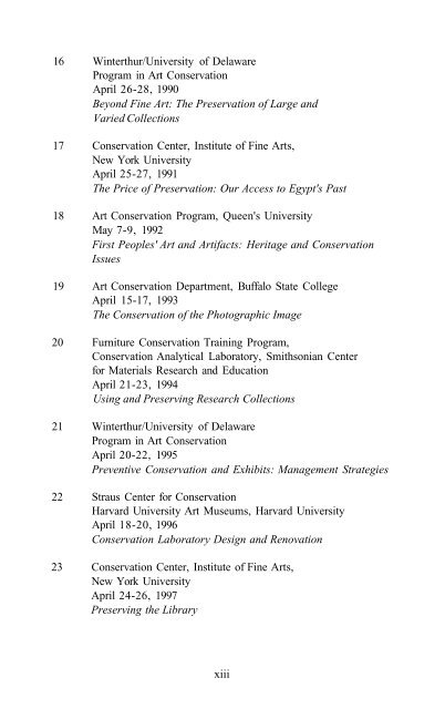 North American Graduate Programs in the Conservation of