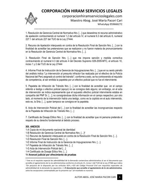 MODELO DEMANDA CONTENCIOSA ADMINISTRATIVA CONTRA EL SAT - AUTOR JOSÉ MARÍA PACORI CARI