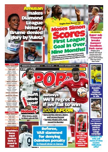 COMPLETE SPORTS - MONDAY, SEP 18, 2023