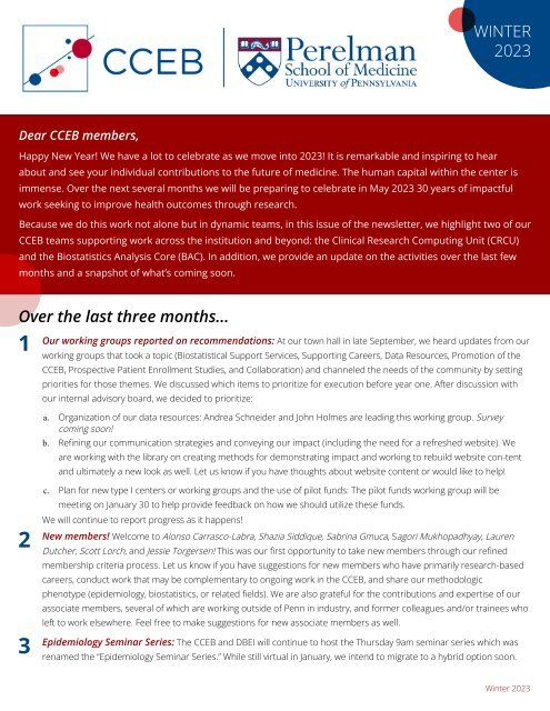 CCEB Winter Newsletter 2023 issue *Featuring BAC and CRCU