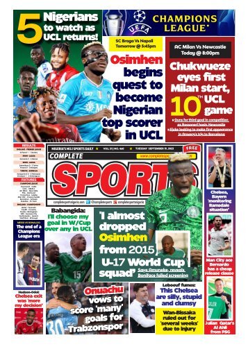 COMPLETE SPORTS - TUESDAY, SEP 19, 2023