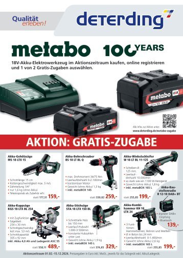 METABO 100 Years Aktion: Gratis Zugabe 2024 bei Deterding